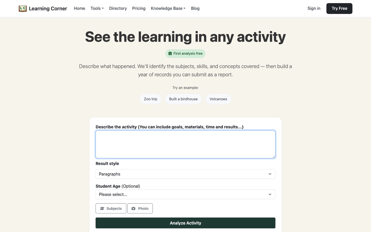Learning Corner home page