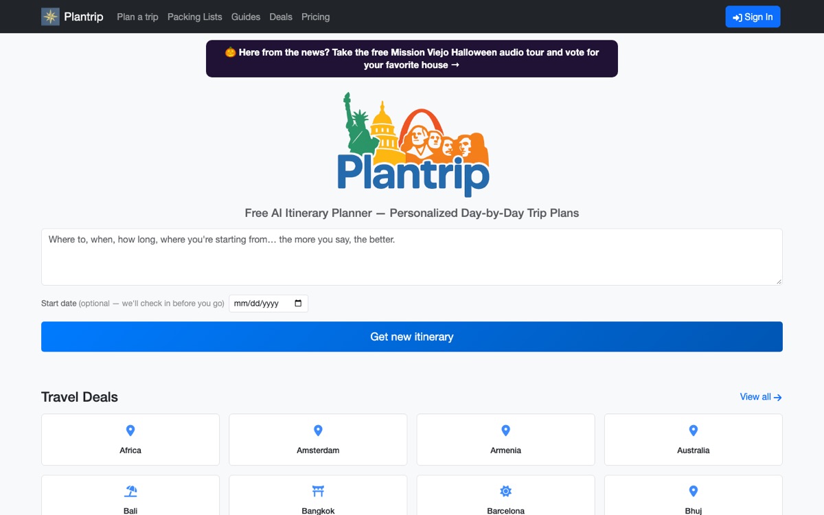 Plantrip home page